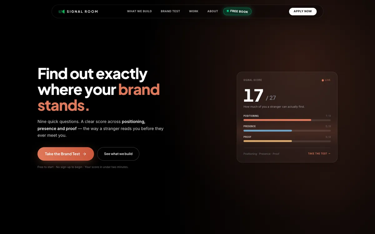 Signal Room website homepage, built by Legacy Services